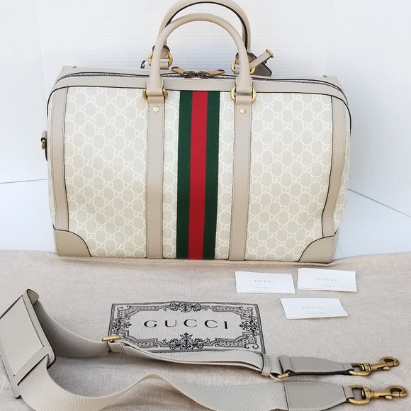 Amazing Gucci GG Supreme  Rare Monogram Web Small Savoy Duffle Weekender bag - Picture 11 of 16